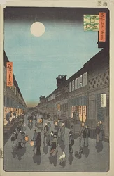 Nocny widok Saruwaka-machi (Saruwaka-machi yoru no kei), nr 90 z serii "Sto słynnych widoków Edo (Meisho Edo hyakkei)".