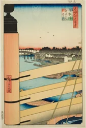 Japan B Ridge Plan d Edo B Ridge (Nihonbashi, Edobashi), z serii „Ridge dre d fa net s Views of Edo (100 Famous Views of Edo)”