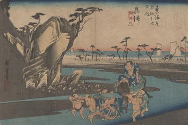 Nr 18 „Okitsu: rzeka Okitsu” z „53 stacji Tōkaidō”, ok. 1833