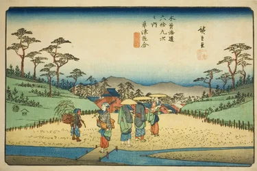 z. 68 (shi c; ac tsu ly 69): Skrzyżowanie w Kusatsu (kusatsu oiwake), od sprzedawców „Kisokaid Rokujukyutsugi no Uchi”