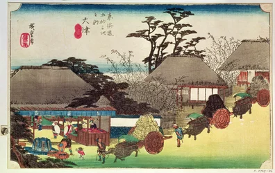 Otsu, ilustracja z „Pięćdziesięciu trzech stacji Tokaido Road”, wyd. Takenouchi Magohachi, ok.1831-4 (kolorowy klocek)