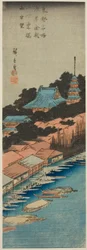 Deszcz na moście Azuma pod świątynią Kinryuzan w Asakusa (Asakusa Kinryuzan shita Azuma Bashi uchu bo), z cyklu „Słynne widoki na wschodnią stolicę (Toto meisho)”