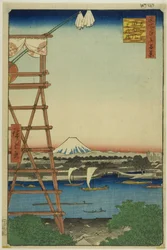 Ryogoku Ekoin i most Moto-Yanagi (Ryogoku Ekoin Moto-Yanagibashi), z serii "Sto słynnych widoków Edo (Meisho Edo hyakkei)".