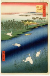 Prom Sakasai, tablica 67 z serii Sto słynnych widoków Edo, okres Edo, epoka Ansei, 1857 (drewnodruk)