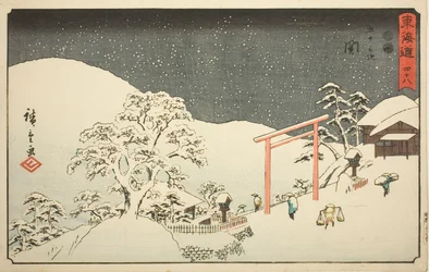 Seki — nie. 48, z serii „Pięćdziesiąt trzy stacje Tokaido (Tokaido gojusan tsugi),” znanej również jako Reisho Tokaido