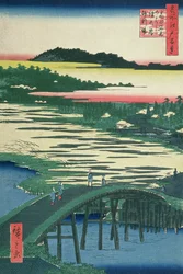 Most Sugatami, most Omokage i Jariba w Takata, z serii „Sto słynnych widoków Edo”, 1857 (kolorowy drzeworyt)