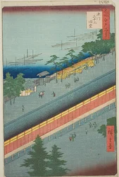 Hall of Thirty-Three Bays at Fukagawa (Fukagawa Sanjusangendo), nr 69 z serii "One Hundred Famous Views of Edo (Meisho Edo hyakkei)".