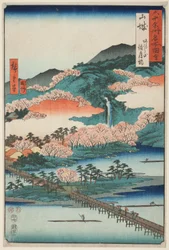 Prowincja Yamashiro: Most Togetsu na górze Arashi (Yamashiro, Arashiyama Togetsukyo), z serii "Słynne miejsca w sześćdziesięciu prowincjach (Rokujuyoshu meisho zue)".