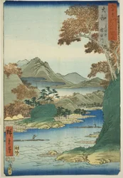 Prowincja Yamato: Góra Tatsuta i rzeka Tatsuta (Yamato, Tatsutayama, Tatsutagawa), z serii „Słynne miejsca w sześćdziesięciu nieparzystych prowincjach (Rokujuyoshu meisho zue)”