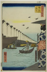 Prom Yoroi, Koami-cho (Yoroi no watashi Koami-cho), z serii "Sto słynnych widoków Edo (Meisho Edo hyakkei)".