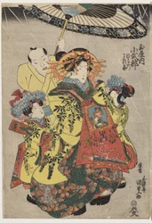 Kurtyzany Hanmurski i Koshikibu z Tamai Promending in the Rain