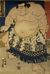 Zapaśnik sumo Abumatsu Rokunosuke, ok. 1835 (rozmiar oban, kolorowa odbitka drzeworytnicza)
