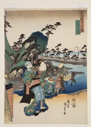 Widok Okitsu (Okitsu no zu) (kolorowy drzeworyt)