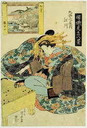 Egawa z Domu Maruebiya, ilustracja z cyklu "Kurtyzany uosabiające osiem widoków Japonii", ok. 1829 (kolorowy drzeworyt)