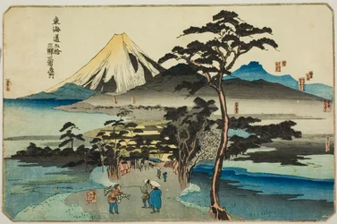 Hara, Yoshiwara i Kanbara z serii „Słynne miejsca na pięćdziesięciu trzech stacjach Tokaido, trzy stacje (Tokaido gojusan eki sanshuku meisho)”