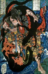 Seria Iwanuma Kichirokurō Nobusato: Jeden z ośmiuset bohaterów wodnego marginesu naszego kraju (Honchō Suikoden gōketsu happyakunin no hitori), c.1836
