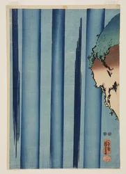 Mongaku Shonin pod wodospadem (u góry) (kolorowy drzeworyt)