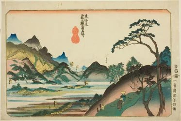 Shono, Kameyama, Seki, Sakanoshita i Tsuchiyama z serii „Słynne miejsca na pięćdziesięciu trzech stacjach Tokaido, pięć stacji (Tokaido gojusan eki goshuku meisho)”