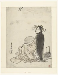 Kurtyzana z wentylatorem i przyborami do palenia patrząca na kukułkę