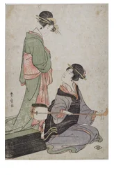Dwa Bijin, jeden z Samisen, okres Edo