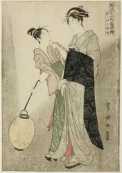 Zaloty Komachi (Kayoi Komachi), z serii Siedem modnych postaci Ono no Komachi (Furyu nana Komachi yatushi sugata-e), ok. 1792 (kolorowy drzeworyt; oban)