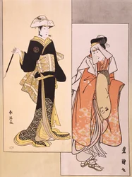Portrety aktorów na scenie, ok. 1794-1796, ukiyo-e Shun-Yei (koniec XVIII w.) i Utagawa Toyokuni (1769-1825), reprodukcja drzeworytu, cywilizacja japońska, okres Edo (1603-1868)