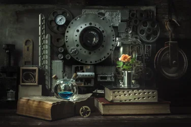 Studium róży w stylu steampunkowym