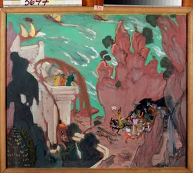 Komplet zasłon do baletu „Szeherezada” (Szeherezada) Mikołaja (Nikołaja) Rimskiego Korsakowa (Rimskiego-Korsakowa) (1844-1908). Praca Walentyna Aleksandrowicza Sierowa (1865-1911), tempera sur karton