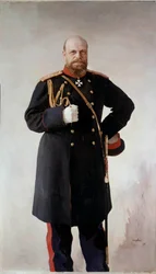Portret u stóp Aleksandra III (1845-1895), cesarza Rosji Obraz Valentina Serova (1865-1911) 1895 St. Petersburg. Chateau De Peterhof - pełnometrażowy portret Aleksandra III (1845-1895), cesarza Rosji. Obraz Valentina Serova (1865-1911)