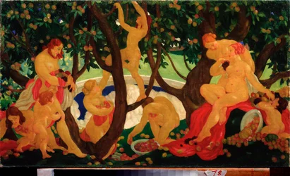 Sharing Apples (Gathering Apple) - Obraz Valentina Aleksandrowicza Jakowlewa (1887-1919), olej na płótnie