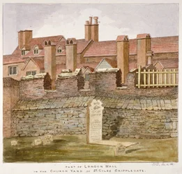 Pozostałości londyńskiego muru na cmentarzu św Idziego bez Cripplegate, City of London, 1825
