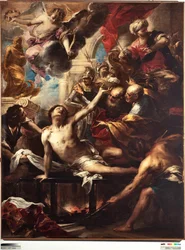 Męczeństwo św. Wawrzyńca na ruszcie Obraz Valerio Castello (1624-1659) Wymiary 236 x 182 cm Genes, Musei di Strada Nuova (ex Palazzo Bianco)