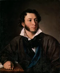 Portret autora Aleksandra Puszkina (Portret autora Aleksandra Puszkina) - Obraz Wasilija Andrejewicza Tropinina (Wassili Tropinin) (1776-1857), olej na płótnie