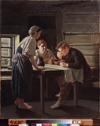 Przyjęcie pielgrzyma. Obraz Wasilija (Vasili) Grigorievich Perov (1834-1882), olej na płótnie
