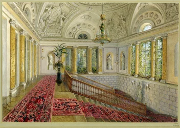 Schody w pałacu. Praca Wasilija Siemionowicza Sadovnikova (1800-1879), akwarela na papierze