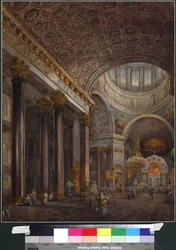 Widok wnętrza katedry kazańskiej w Petersburgu, autorstwa Sadovnikova, Wasilija Siemionowicza (1800-1879). Akwarela na papierze