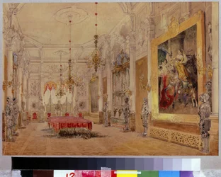 Jadalnia w Dworku Verki. Praca Wasilija Siemionowicza Sadovnikova (18000-1879), akwarela na płótnie