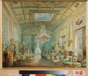 Salon z pastelami. Praca Wasilija Siemionowicza Sadovnikova (1800-1879), akwarela na papierze. XIX-wieczna sztuka rosyjska. Państwowe Muzeum Rosyjskie w Sankt Petersburgu.