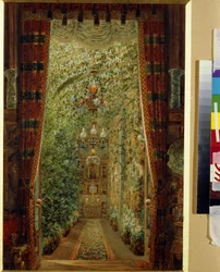 Ogród zimowy Pałacu Jusupowa (Pałac Moika) w Sankt Petersburgu. (Ogród Zimowy w Pałacu Jusupowa w Petersburgu). Praca Wasilija Siemionowicza Sadovnikova (1800-1879), akwarela na papierze