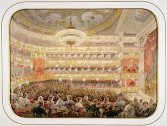 Audytorium Petersburskiego Cesarskiego Teatru Bolszoj Kamenny par Sadovnikov, Wasilij Siemionowicz (1800-1879). Akwarela, Gwasz na papierze, format : 35x26