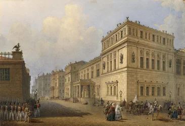 Widok nowej Ermitażu przez Millionnaya Street, 1851