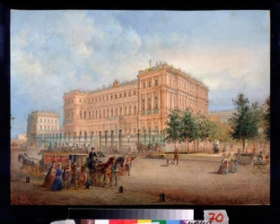 Widok na Pałac Mikołaja w Sankt Petersburgu. Praca Wasilija Siemionowicza Sadovnikova (1800-1879), akwarela na papierze