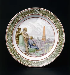 Sowiecka propagandowa porcelana przedstawiająca żołnierza Armii Czerwonej, robotnika i chłopa