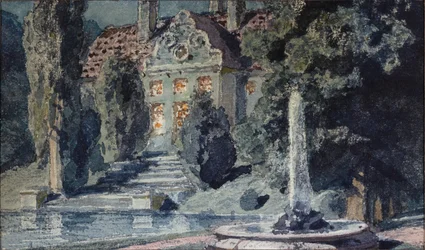 Dekoracja przygotowawcza do opery „Borys Godunow” Modeste Musorgskiego (1839-1881) - Scenografia do opery Borys Godunow M Musorgskiego - Dzieło Wasilija Dmitriewicza Polenowa (1844-1927), akwarela na papierze
