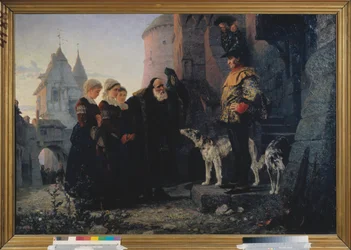 Le droit de la premiere nuit (droit de seigneur du seigneur) - Prawo pierwszej nocy - Obraz Vasilia Dmitrievicha Polenova (1844-1927), olej na płótnie