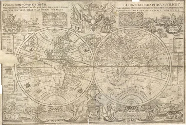 Mapa świata z podwójną półkulą, 1707
