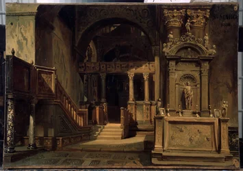 Wnętrze Bazyliki Świętego Marka (Basilica di San Marco) w Wenecji. Obraz Wasilija Grigoriewicza Chudiakowa (1826-1871). Olej na płótnie, 29,5 x 41 cm