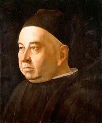 Portret duchownego, popiersie, w czarnym płaszczu i czapce, ok. 1490