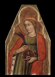 Święta Katarzyna Aleksandryjska (Święta Katarzyna). Malarstwo weneckiego mistrza. Tempera na desce, 26 x 16,5 cm, 2. poł. XIV w. Sztuka wenecka, włoska sztuka gotycka. Prywatna kolekcja.