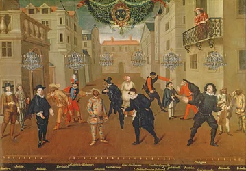 Włoscy i francuscy komicy grający w farsach, 1670